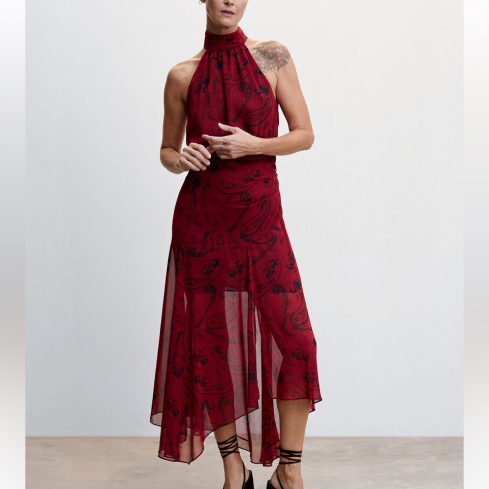 Elegant Red Halter Dress mango